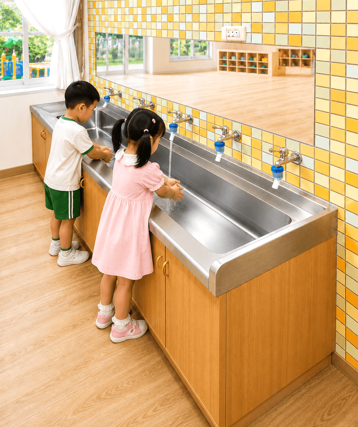 幼兒園兒童長槽洗手台